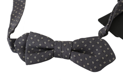 Elegant Silk Gray Circle Pattern Bow Tie