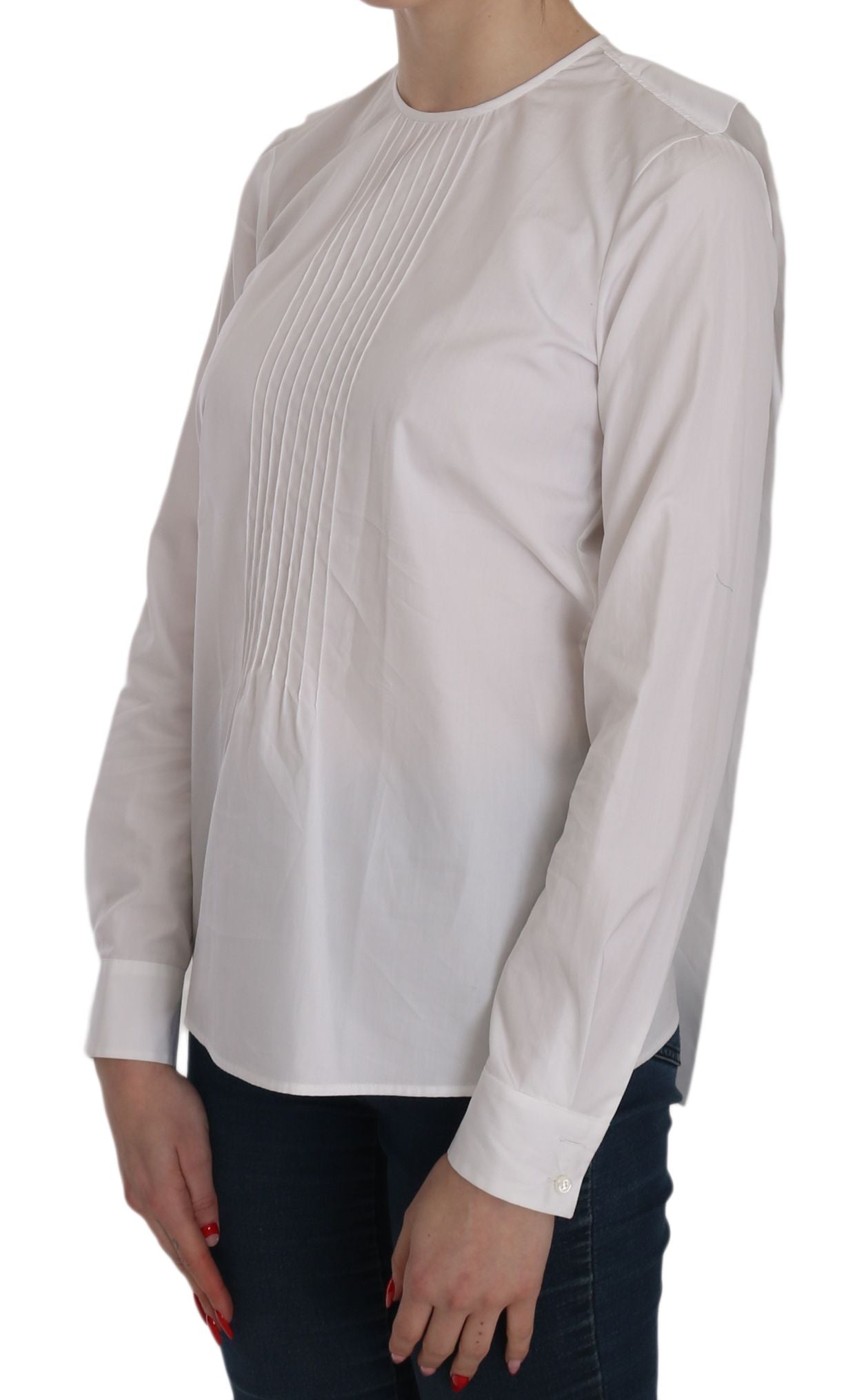 Elegant White Cotton Crew Neck Top