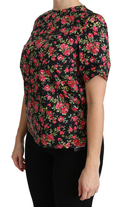 Elegant Black Floral Crew Neck Top