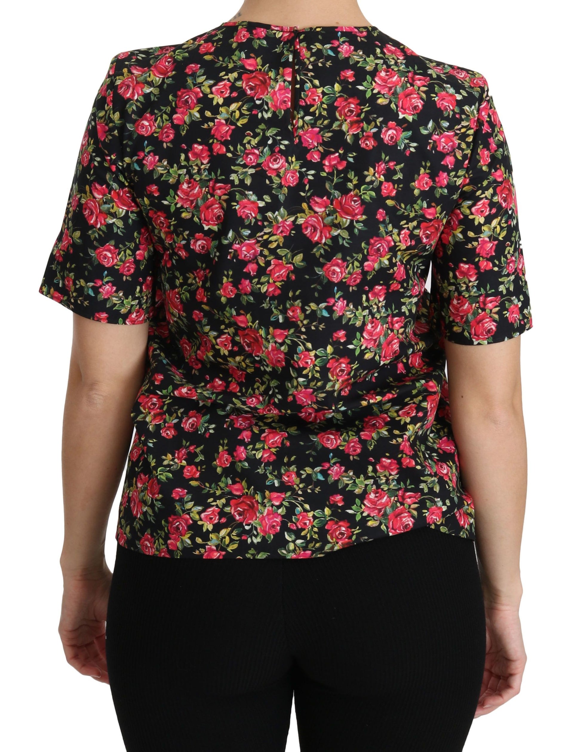 Elegant Black Floral Crew Neck Top