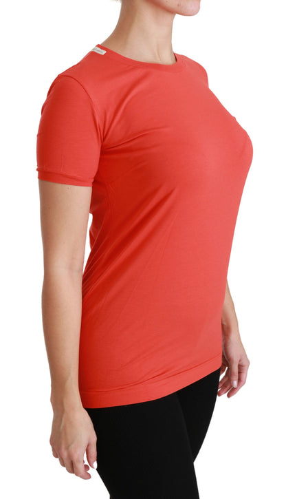 Elegant Red Crewneck Short Sleeve Tee