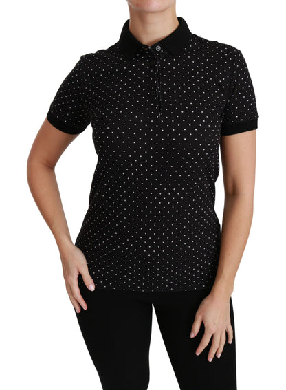 Elegant Black Dotted Polo Shirt