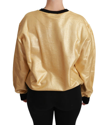 Elegant Gold Crew Neck Cotton Sweater