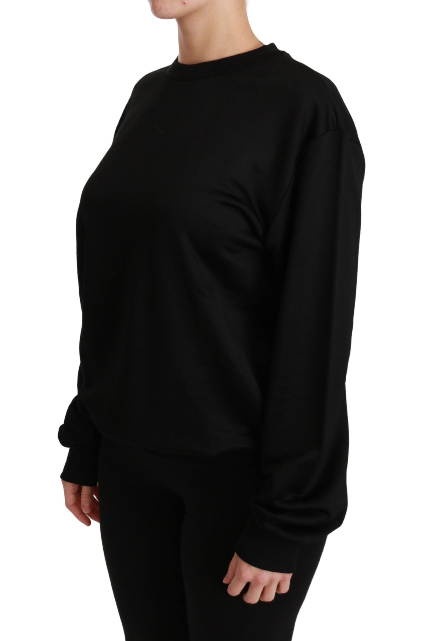 Elegant Black Cotton Crew Neck Pullover Sweater