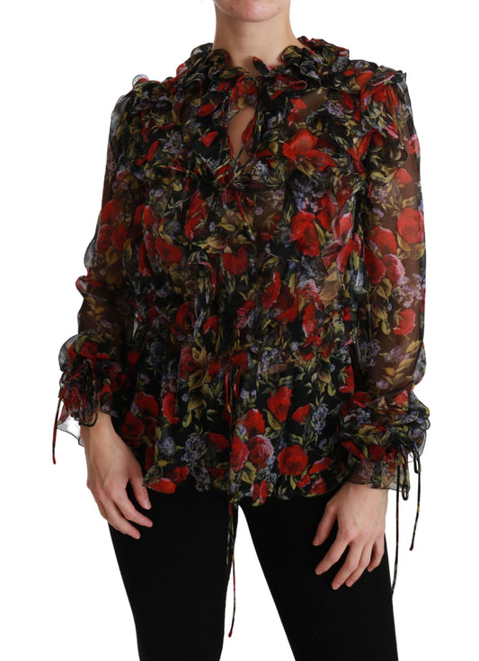 Elegant Floral Silk Long Sleeve Blouse