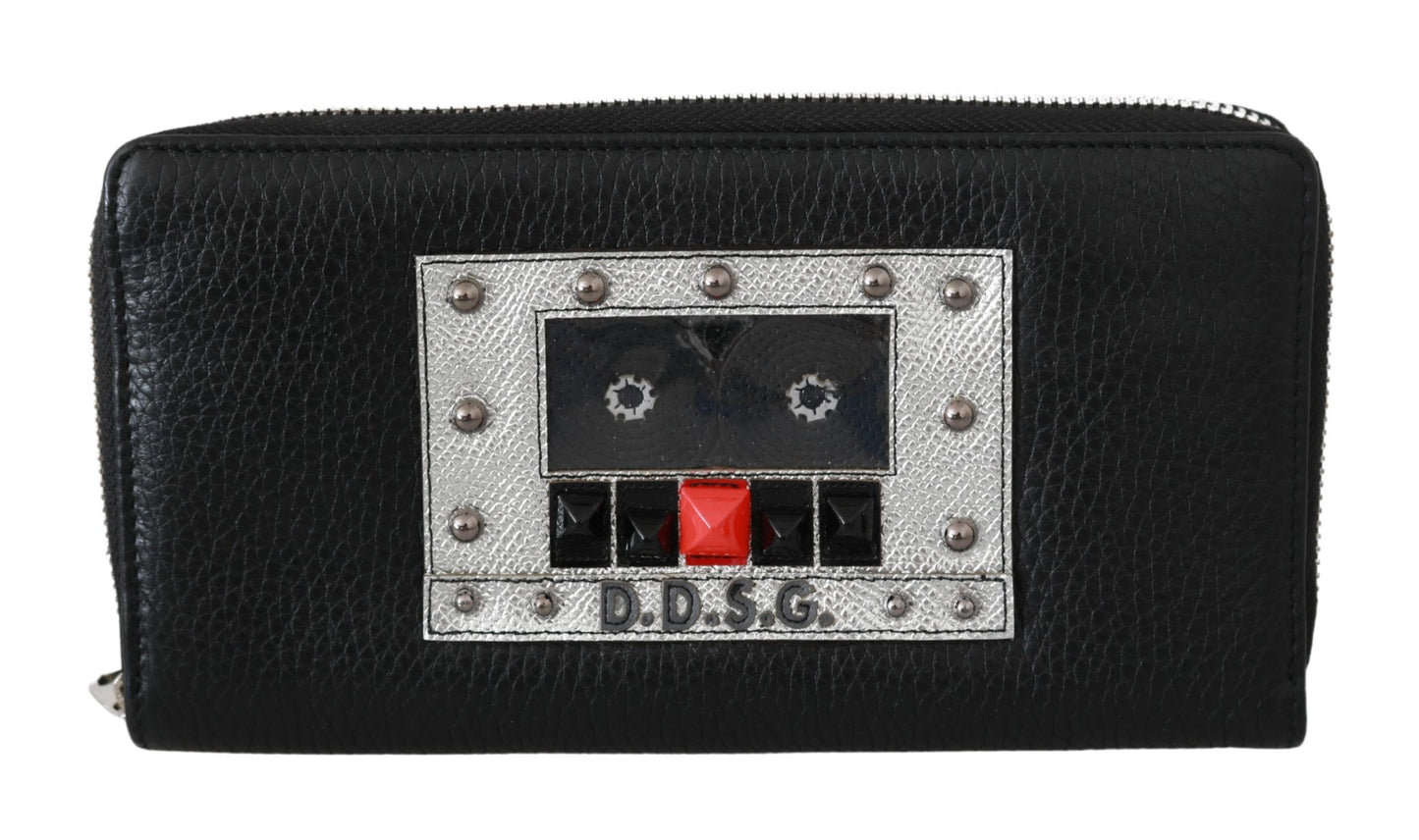 Elegant Black Leather Zip Continental Wallet