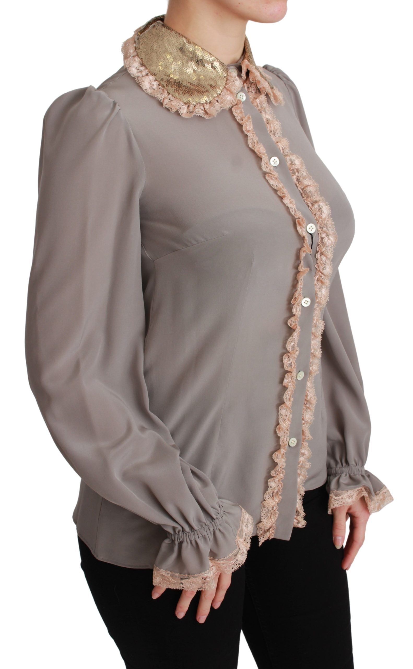 Elegant Silk Blend Sequin Collar Shirt