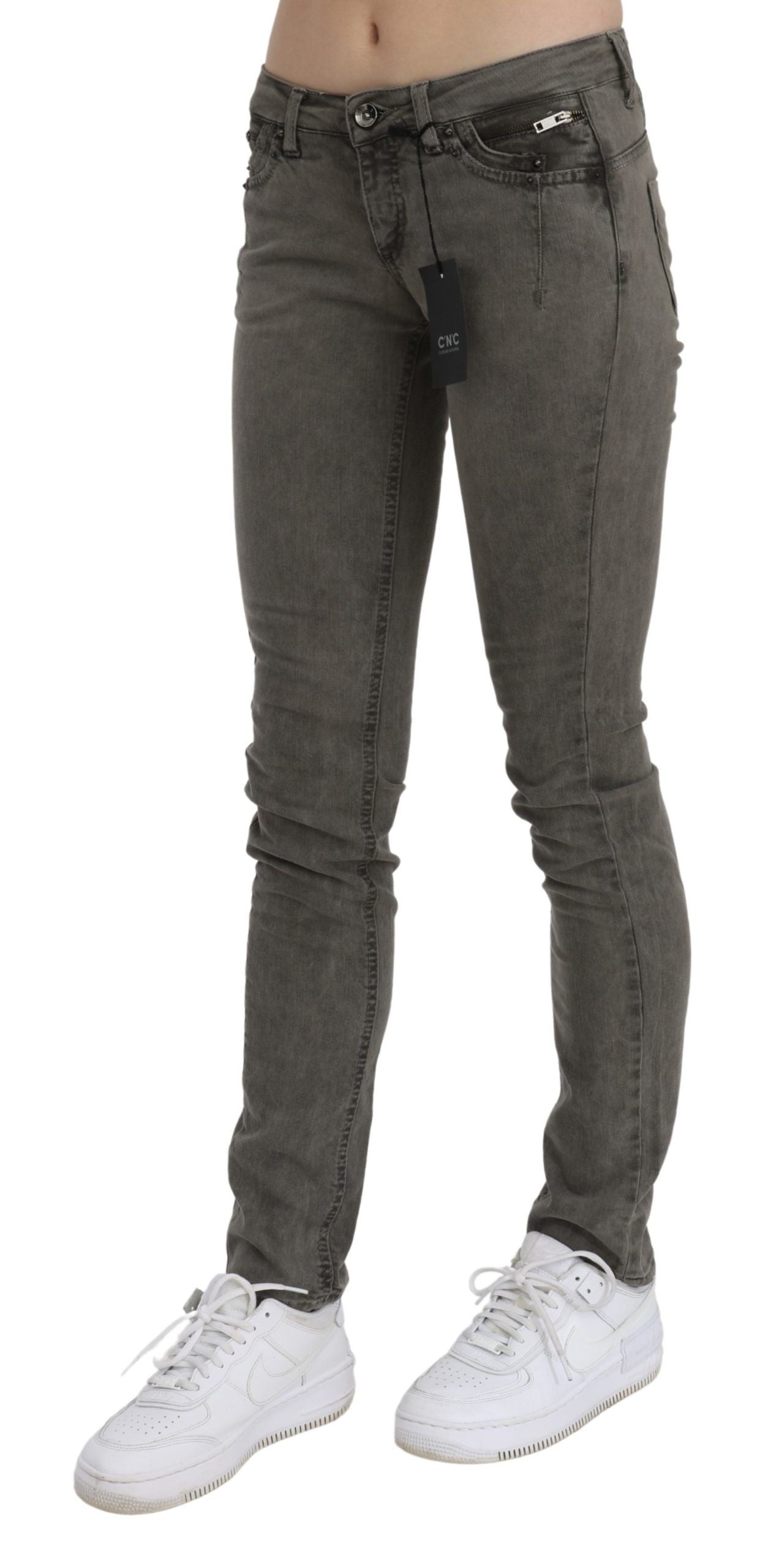 Chic Gray Slim Fit Cotton Jeans