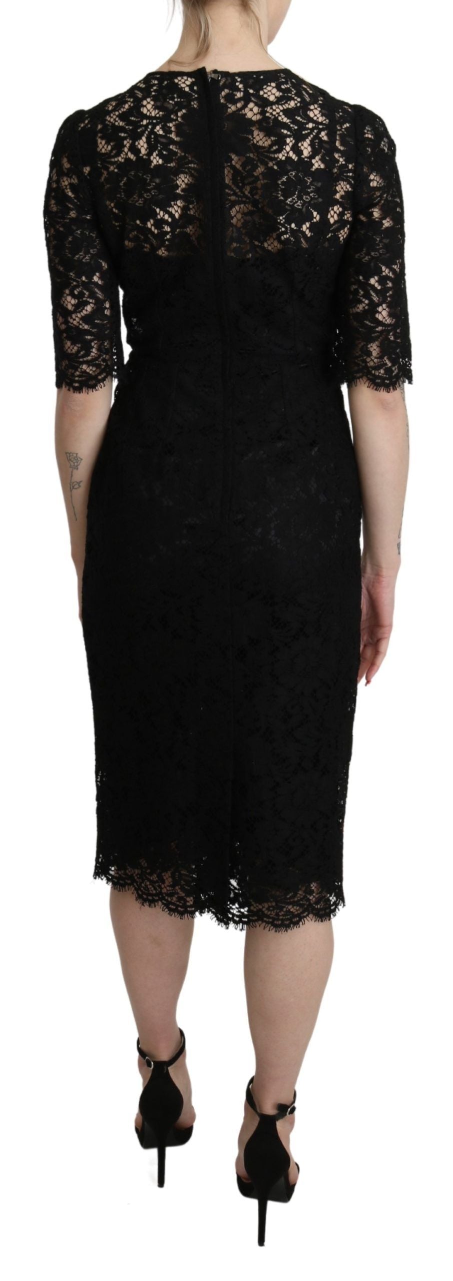 Elegant Black Lace Sheath Knee-Length Dress