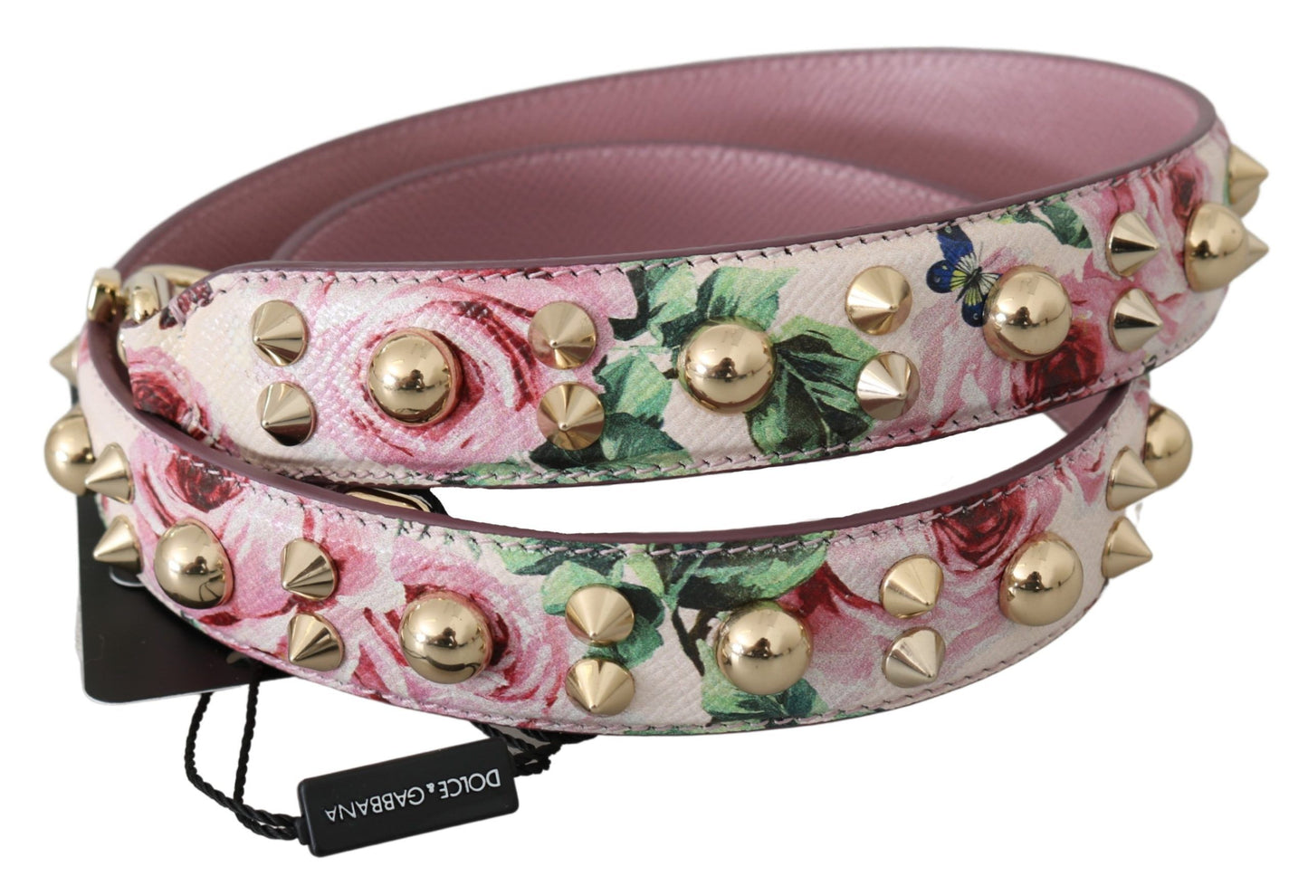 Chic Floral Pink Leather Shoulder Strap