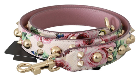 Chic Floral Pink Leather Shoulder Strap