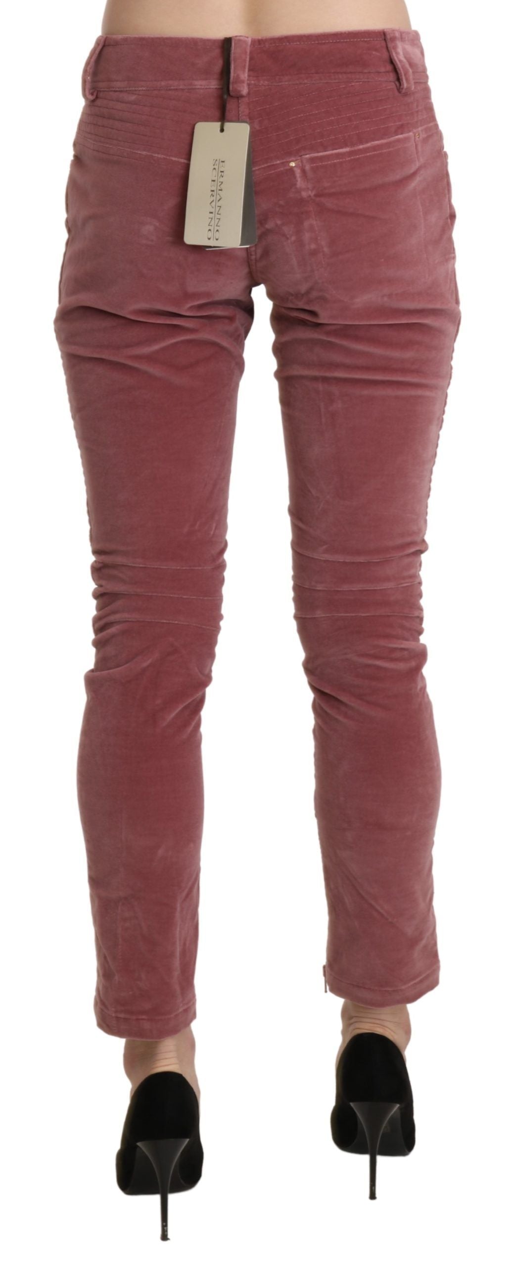 Chic Red Mid Waist Skinny Trousers