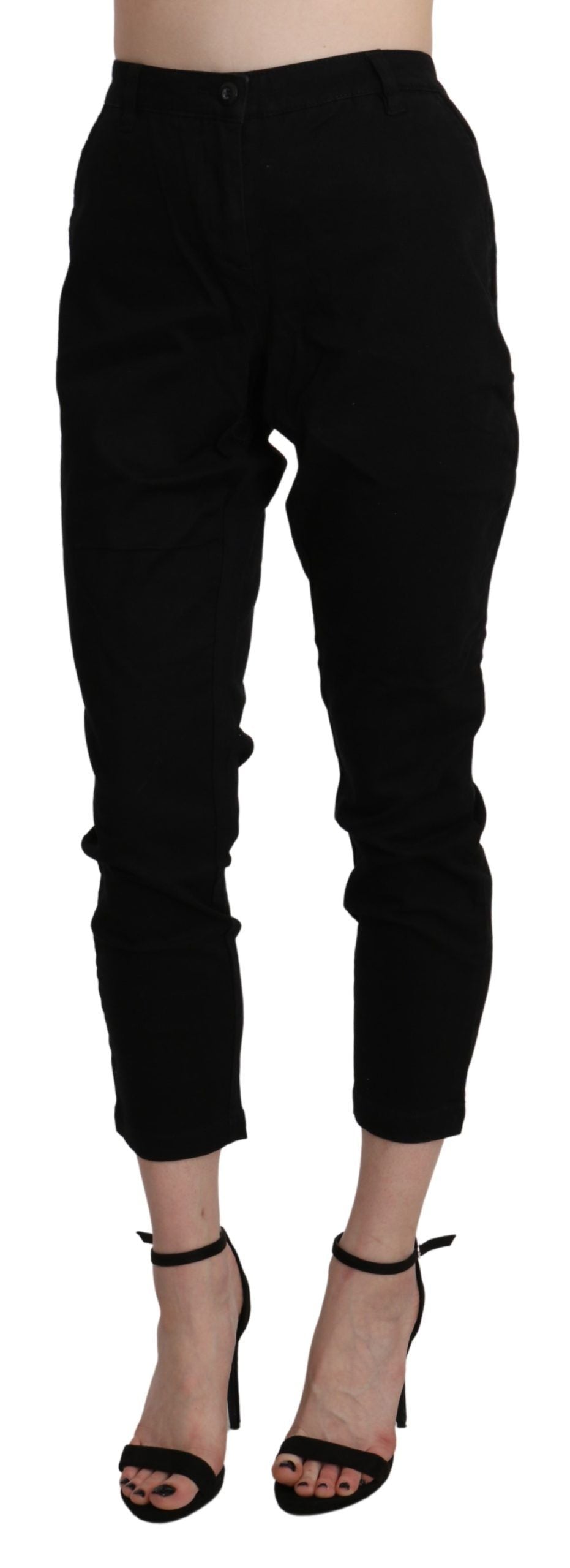 Chic High Waist Cropped Black Jeans