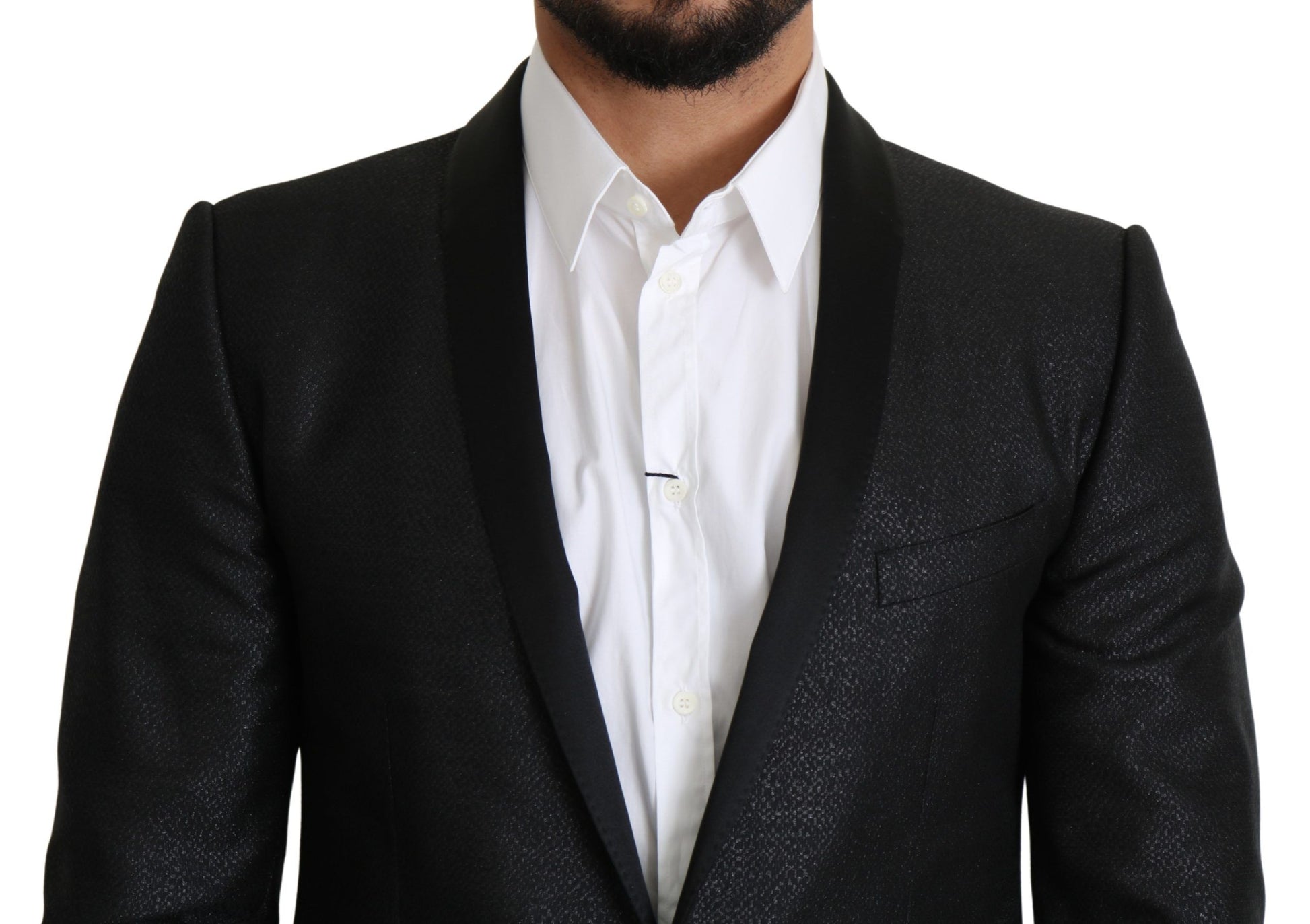 Elegant Black Jacquard Slim Fit Blazer