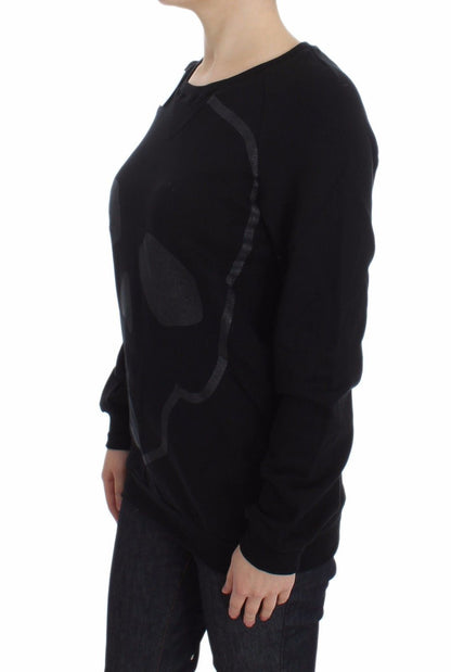 Chic Skull Motif Crew-Neck Cotton Sweater