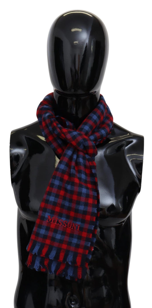 Chic Check Pattern Wool Scarf with Logo Embroidery