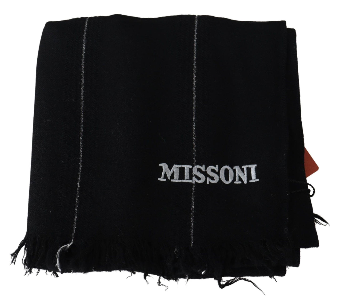 Elegant Black Wool Scarf with Logo Embroidery