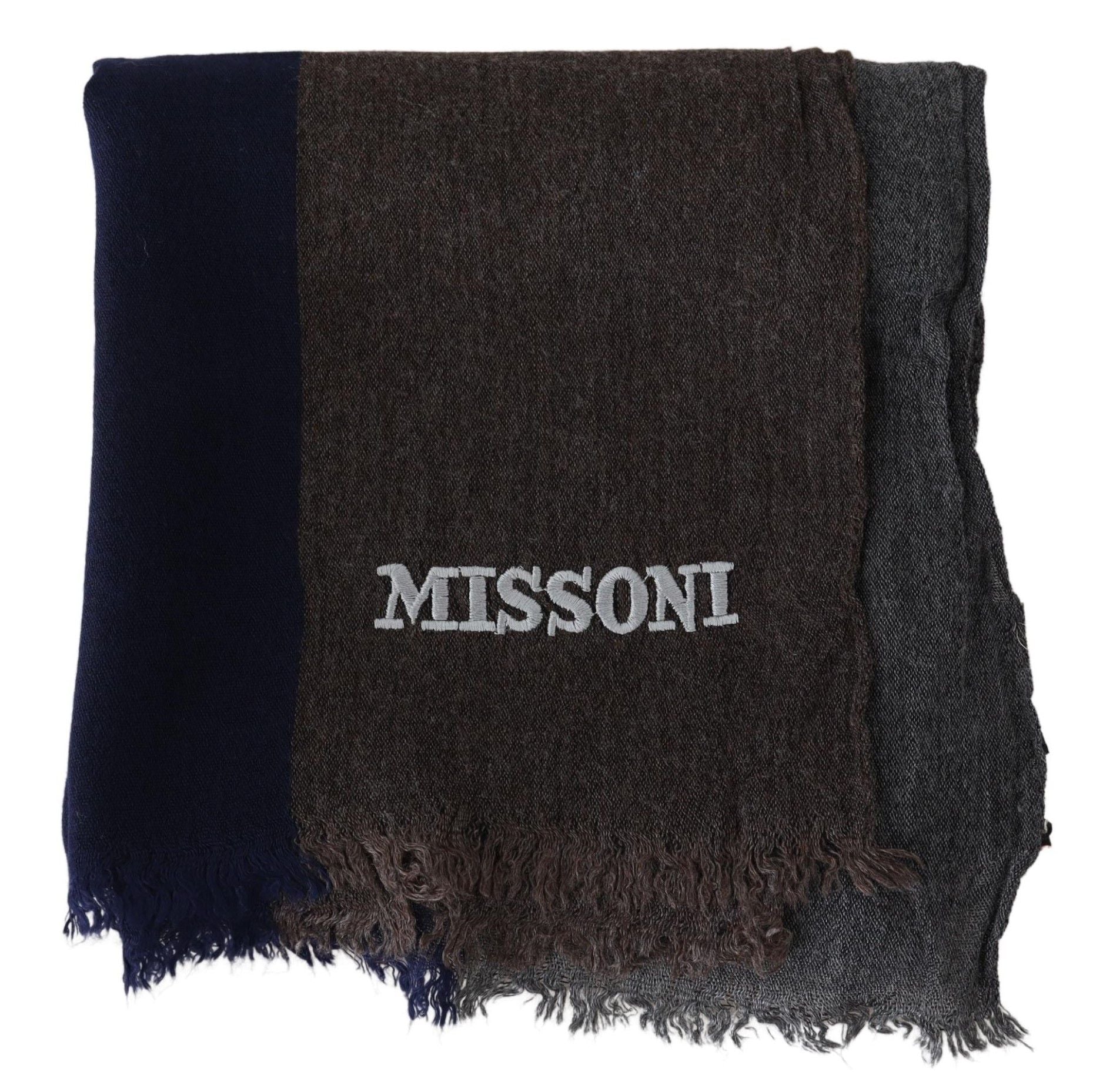 Elegant Multicolor Wool Scarf with Signature Embroidery