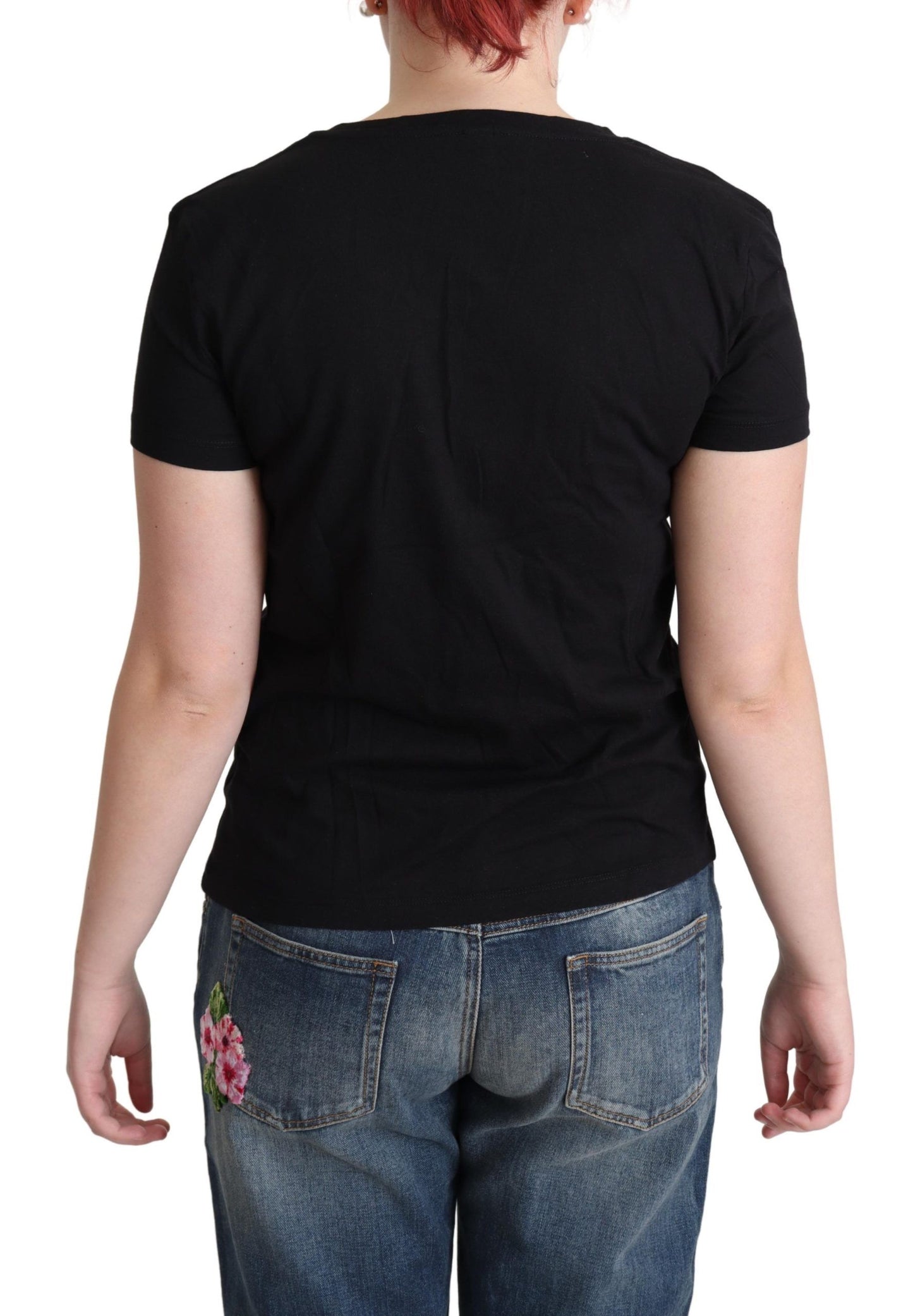 Chic Black Cotton Round Neck Tee