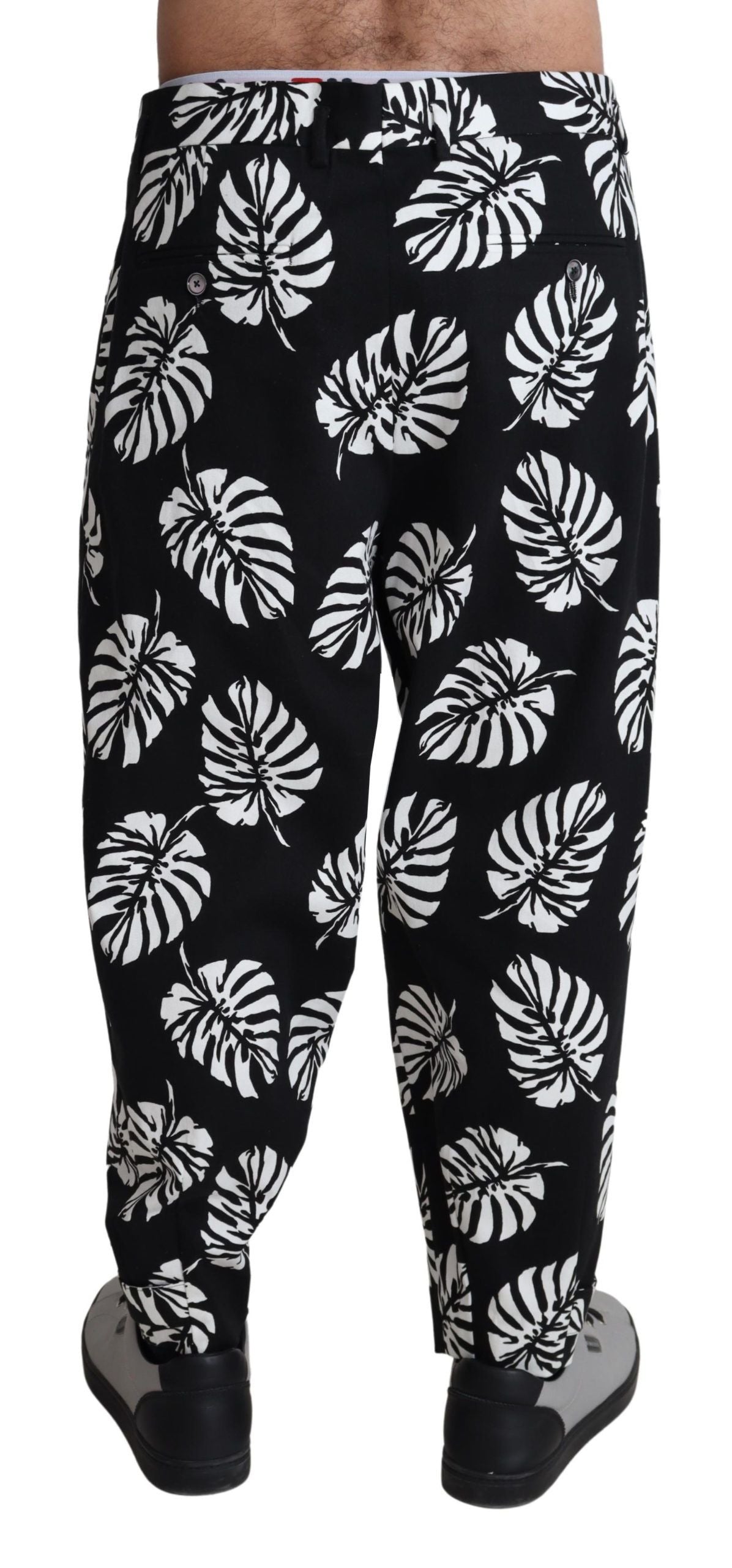 Elegant Palm Leaf Print Cotton Trousers