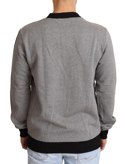 Elegant Gray Crown Motif Crewneck Sweater