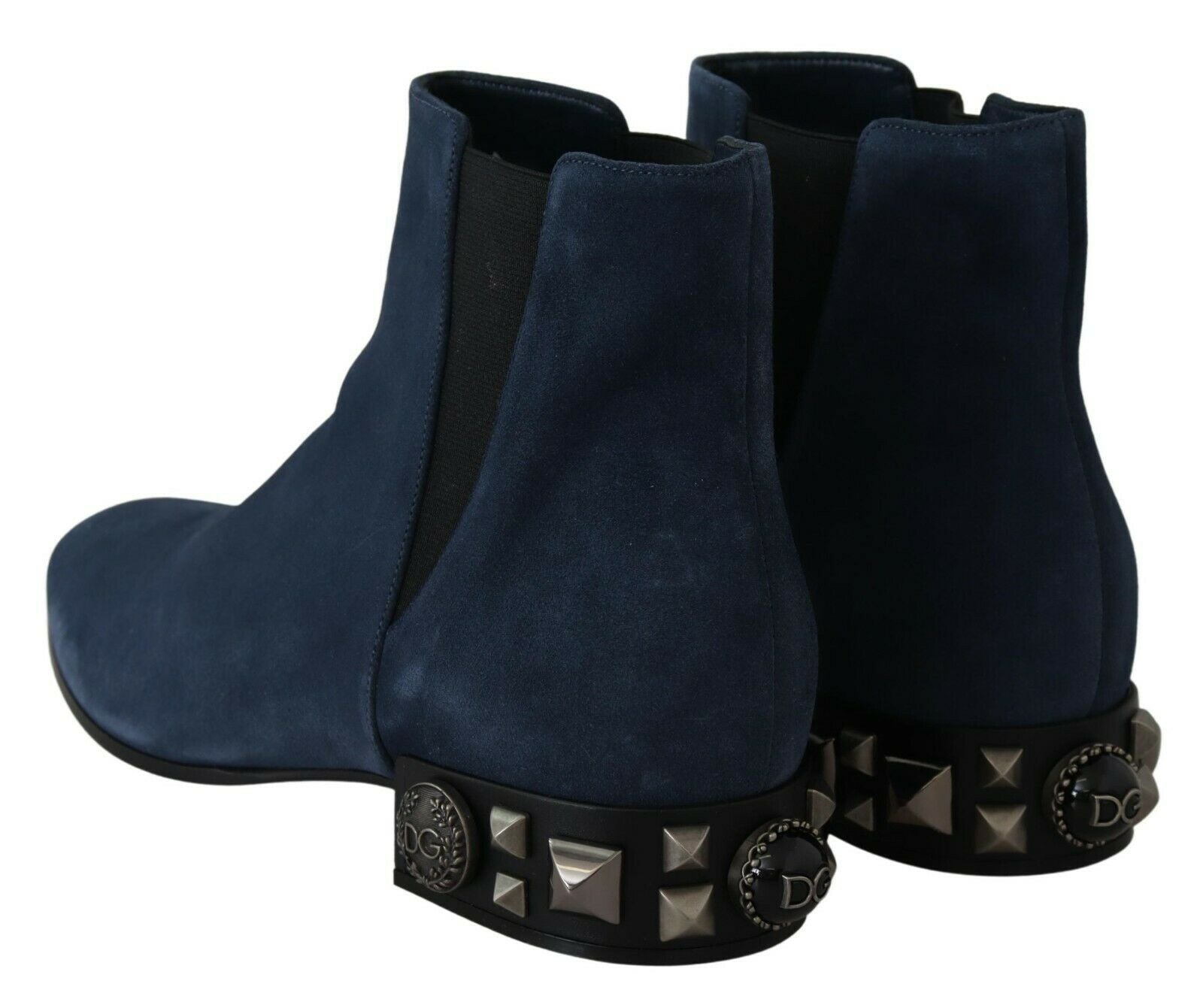 Chic Blue Suede Mid-Calf Boots with Stud Details