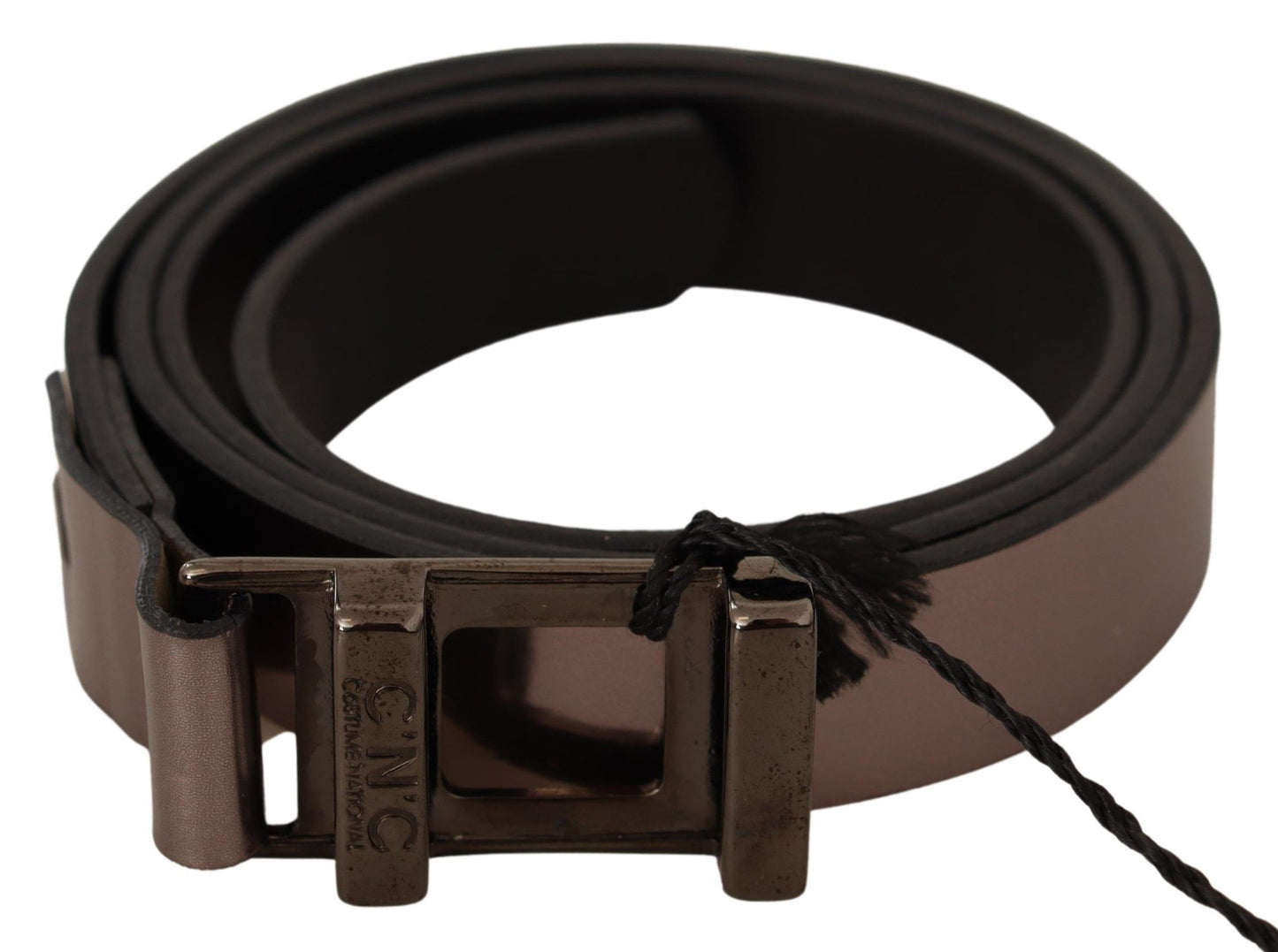 Chic Pink Metallic Leather Belt with Bronze Buckle