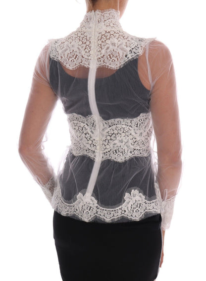 Elegant White Floral Lace Blouse Top