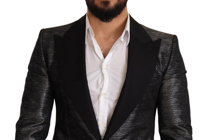 Metallic Gray Jacquard Slim Fit Blazer