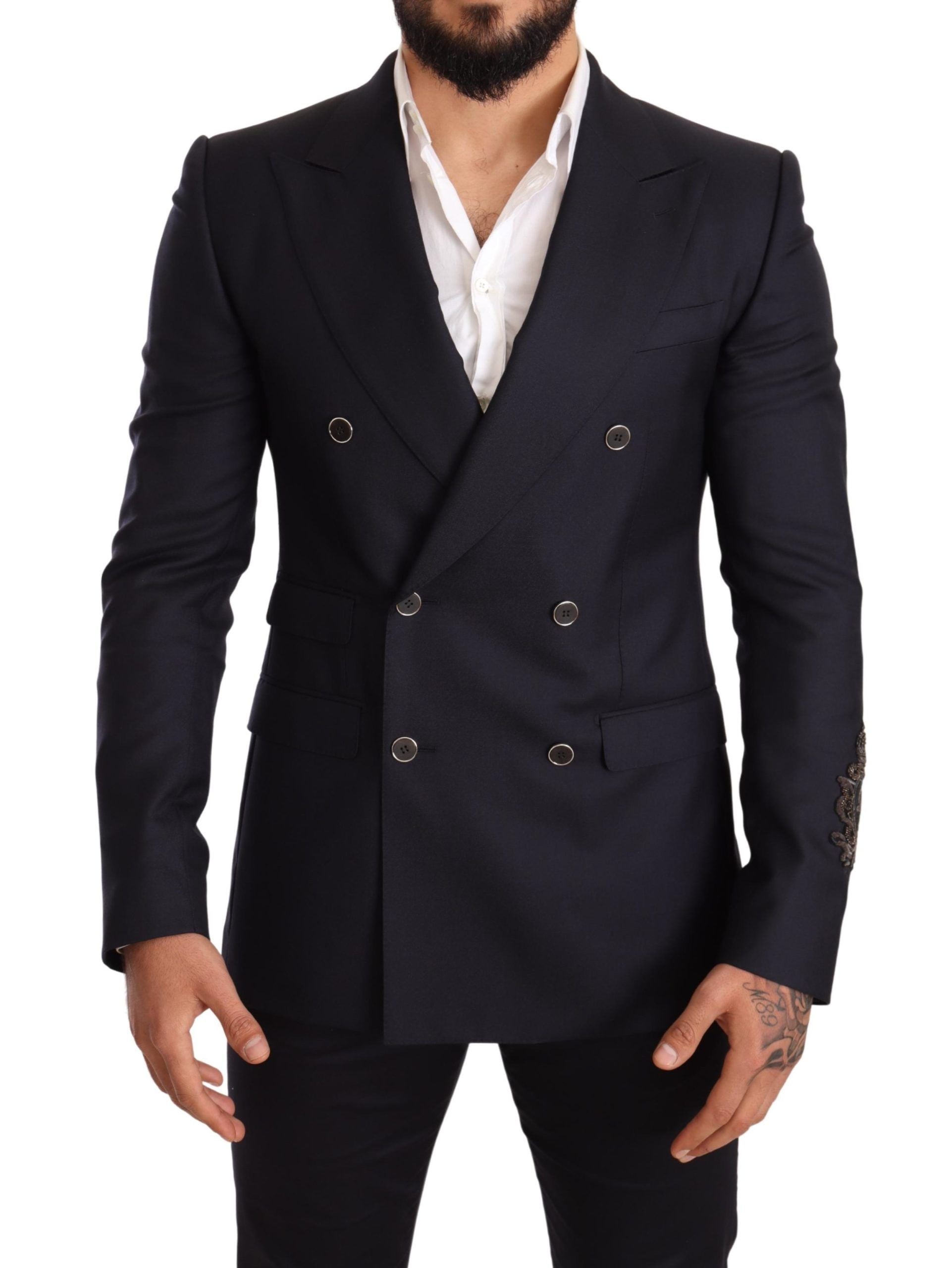 Elegant Navy Cashmere Silk Blend Blazer