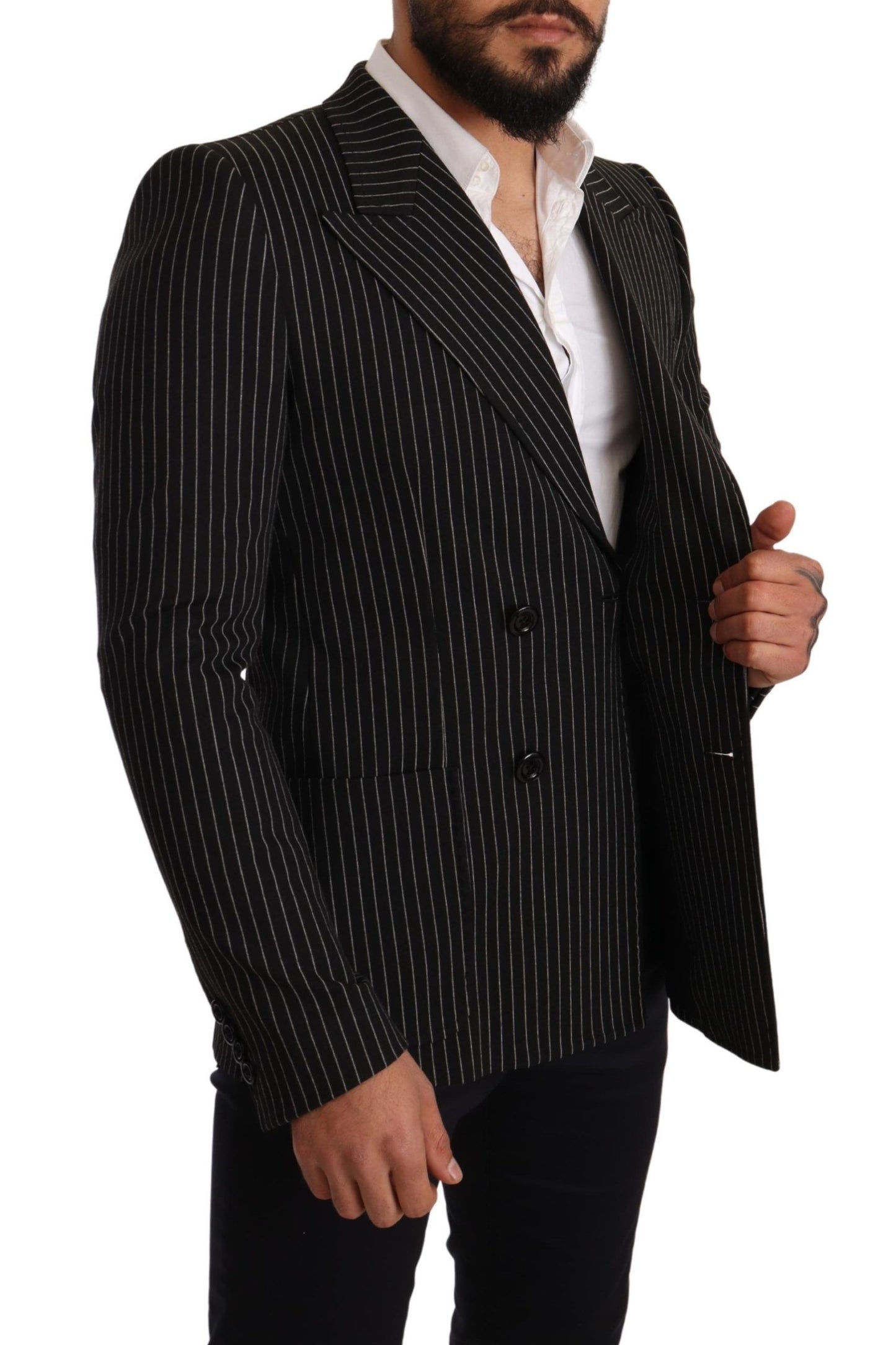 Elegant Striped Wool Blazer with Silk Lining