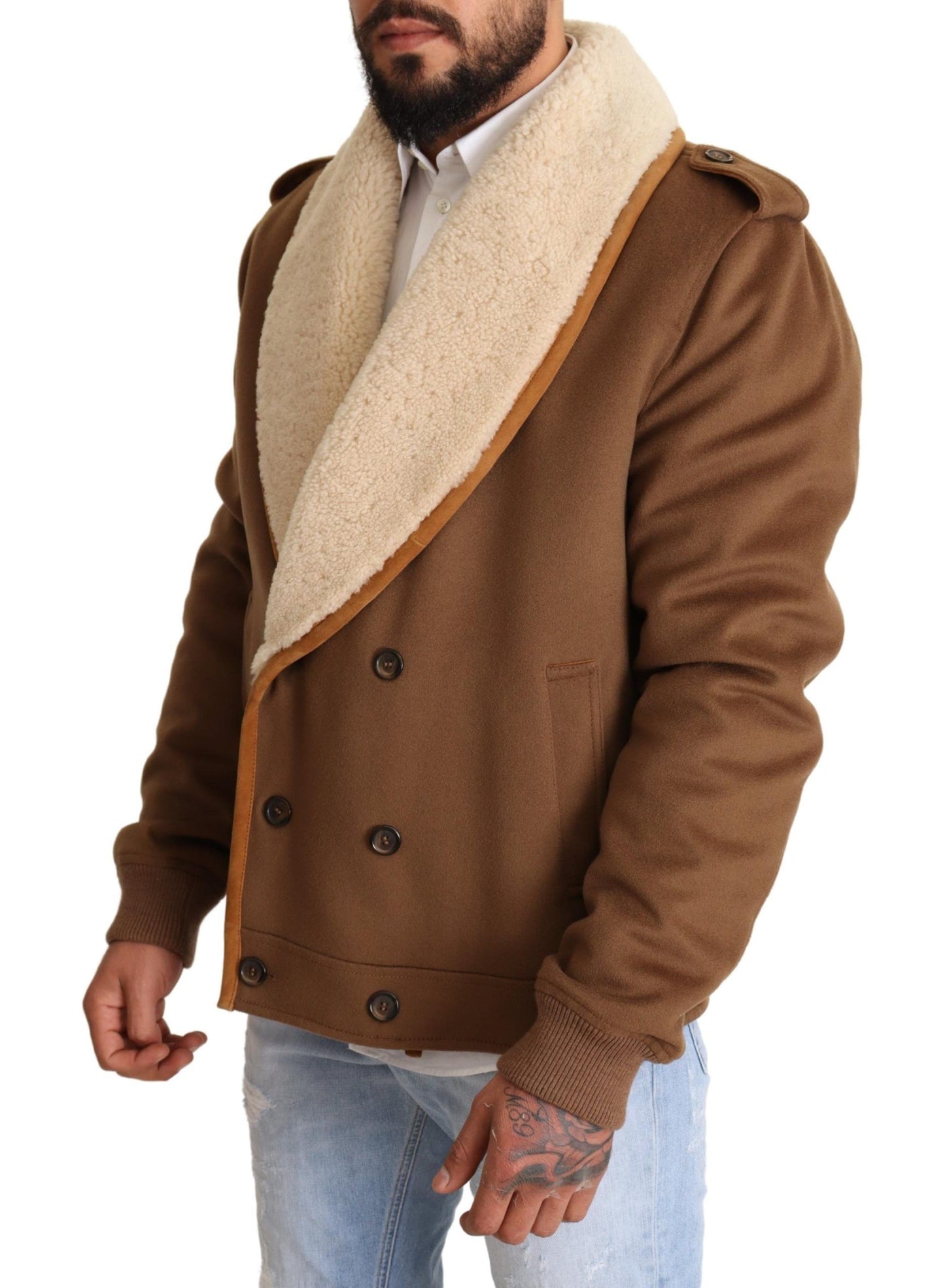 Elegant Double Breasted Shearling Jacket