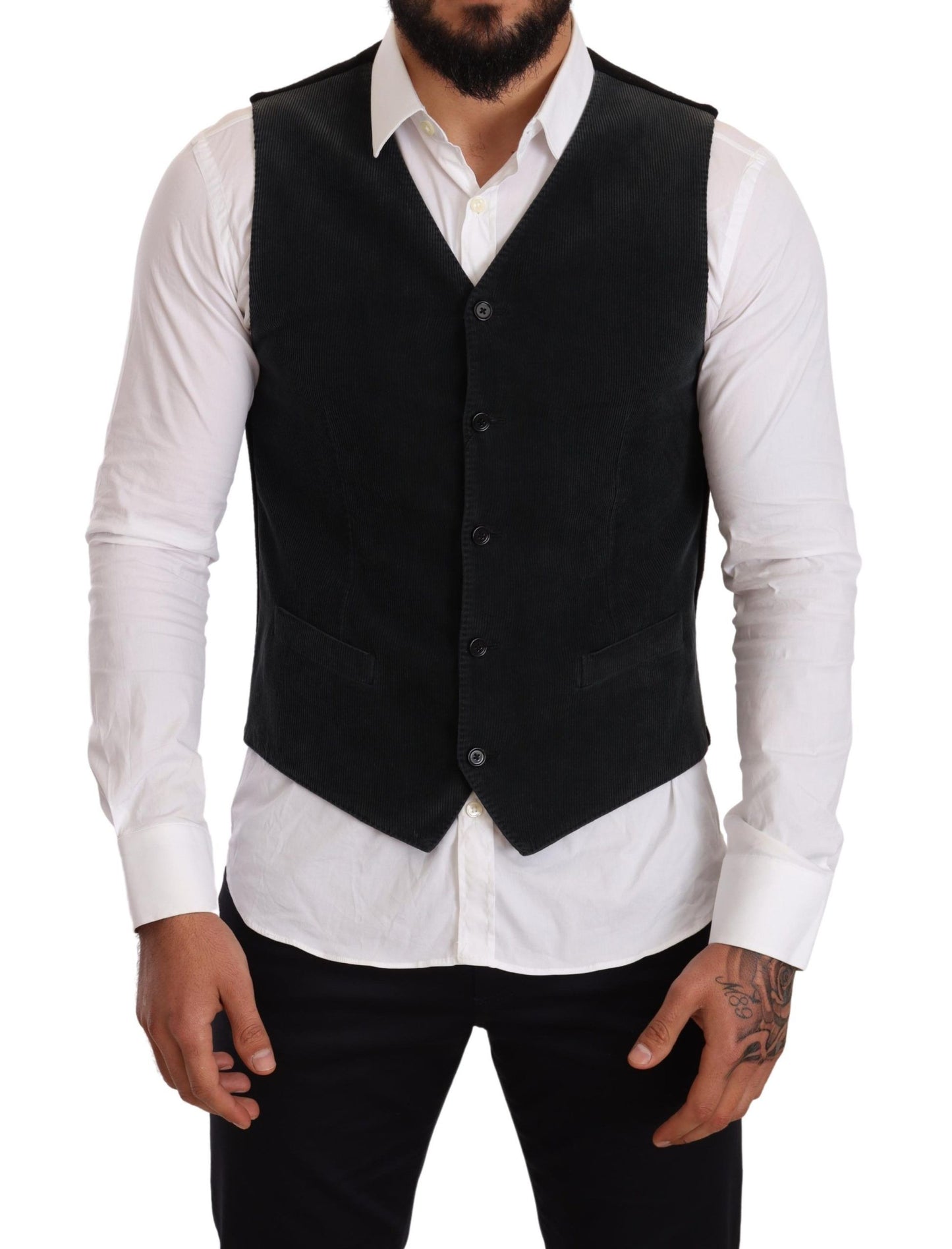 Elegant Black Cotton Formal Dress Vest