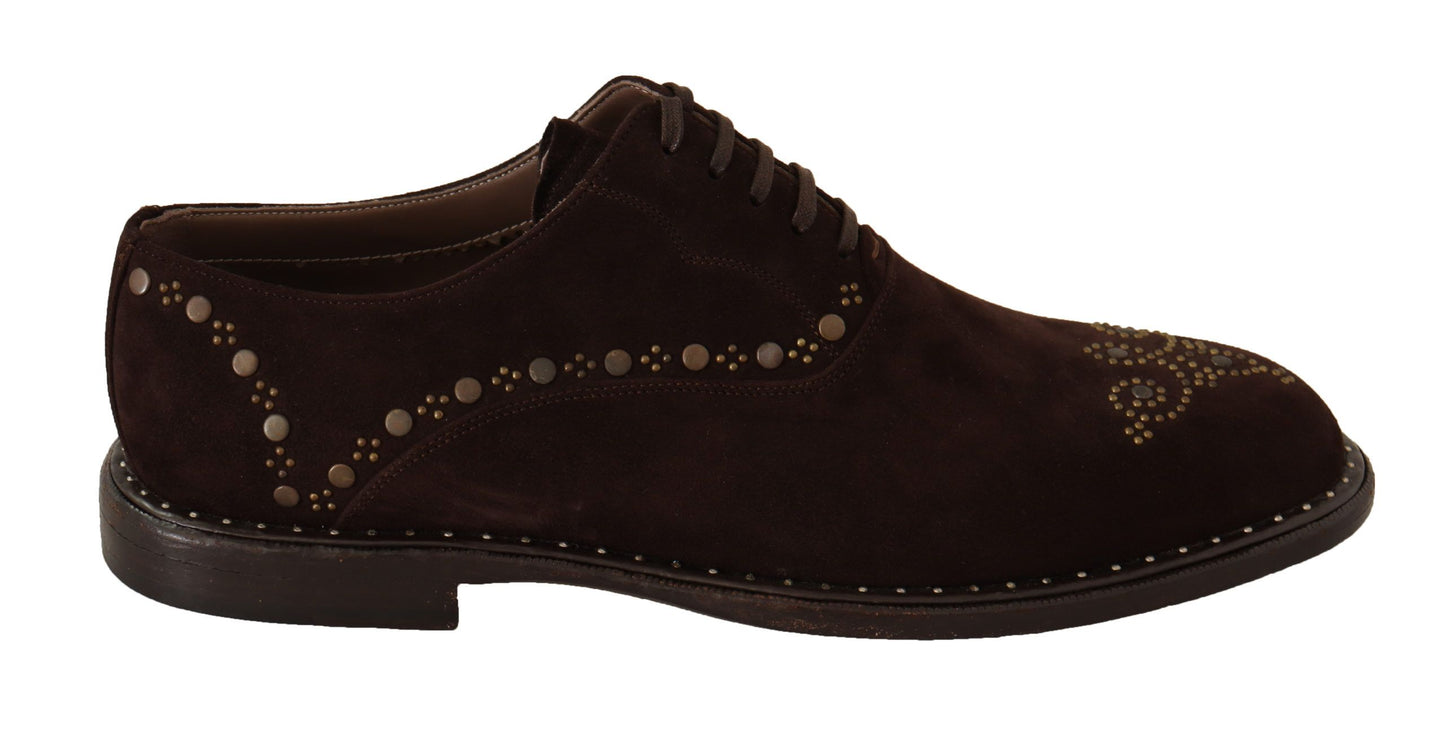 Elegant Brown Suede Studded Derby Shoes