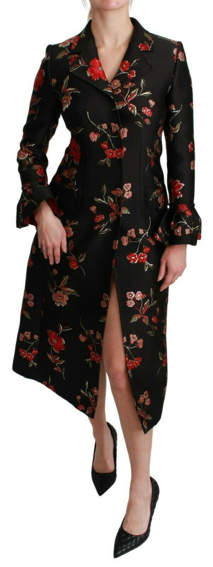 Elegant Floral Embroidered Trench Coat