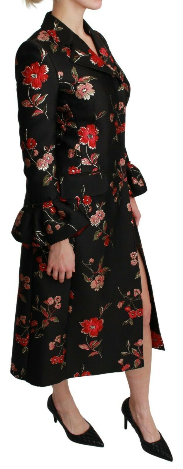 Elegant Floral Embroidered Trench Coat