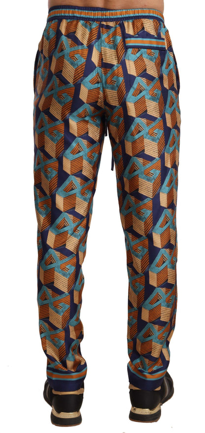 Elegant Silk Jogger Pants with Vibrant Print