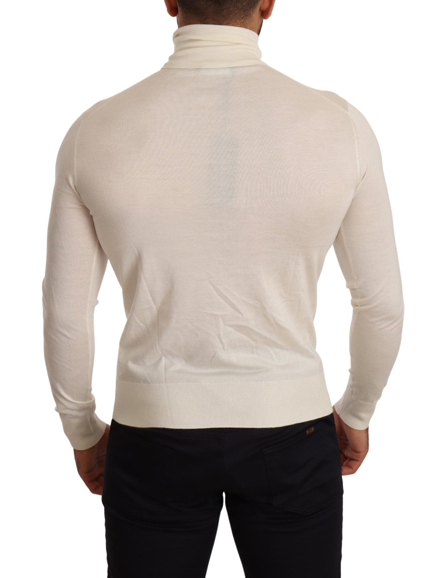 Ivory Cashmere-Silk Blend Turtleneck Sweater