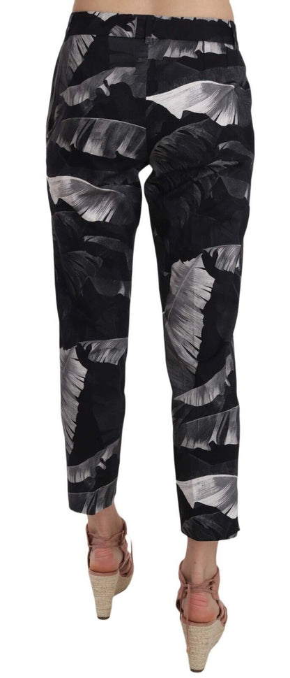 Elegant Black Banana Leaf Print Capri Pants