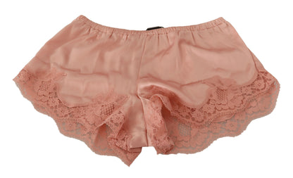 Elegant Powder Pink Silk Lace Lingerie Shorts