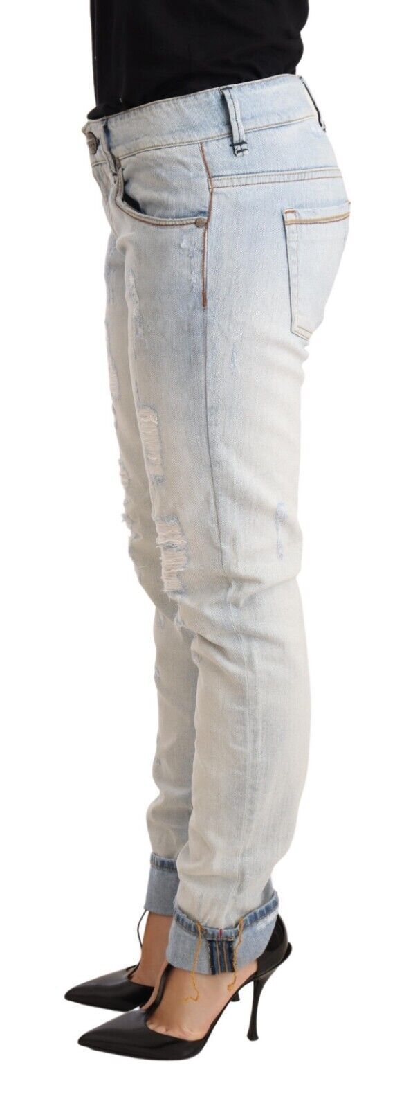 Chic Light-Blue Folded Hem Denim Jeans