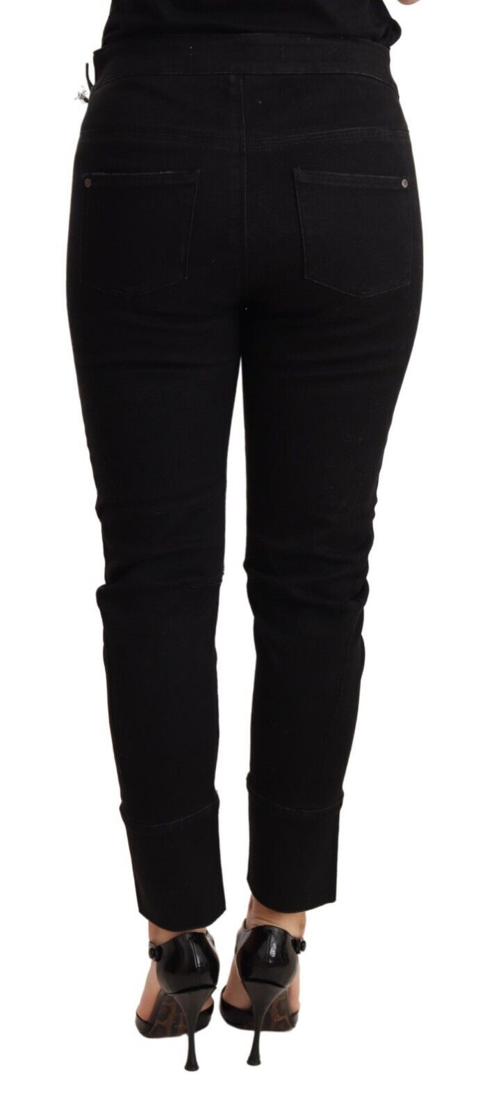 Chic Low Waist Skinny Black Cotton Trousers