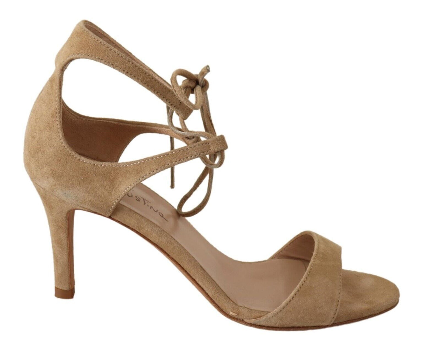 Elegant Beige Suede Ankle Strap Heels