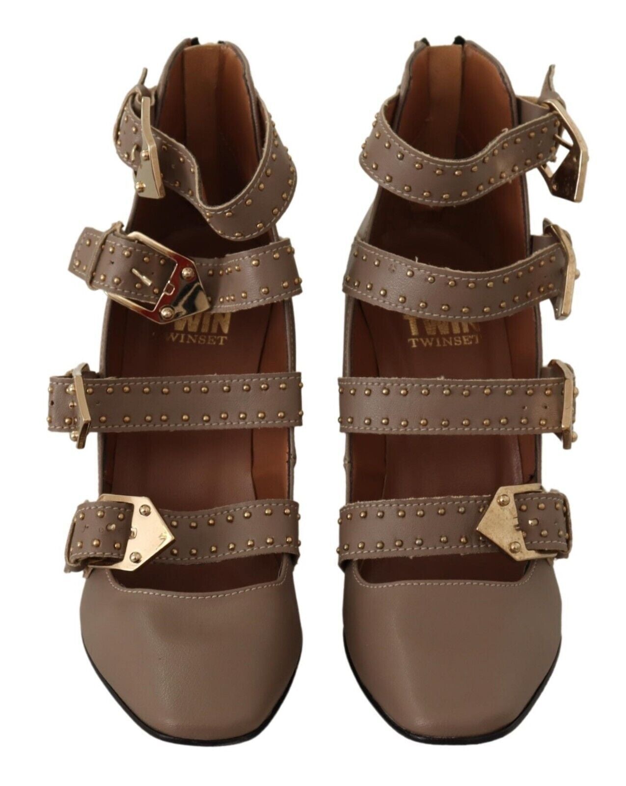 Elegant Leather Multi-Buckle Heels in Brown