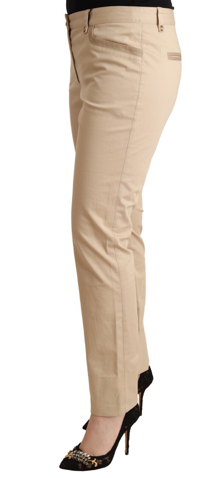 Elegant Beige Cotton Stretch Skinny Pants