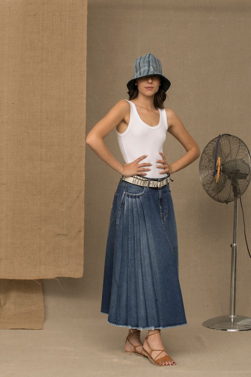 Blue Cotton Women Skirt