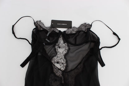 Elegant Black Silk Lace Lingerie Chemise