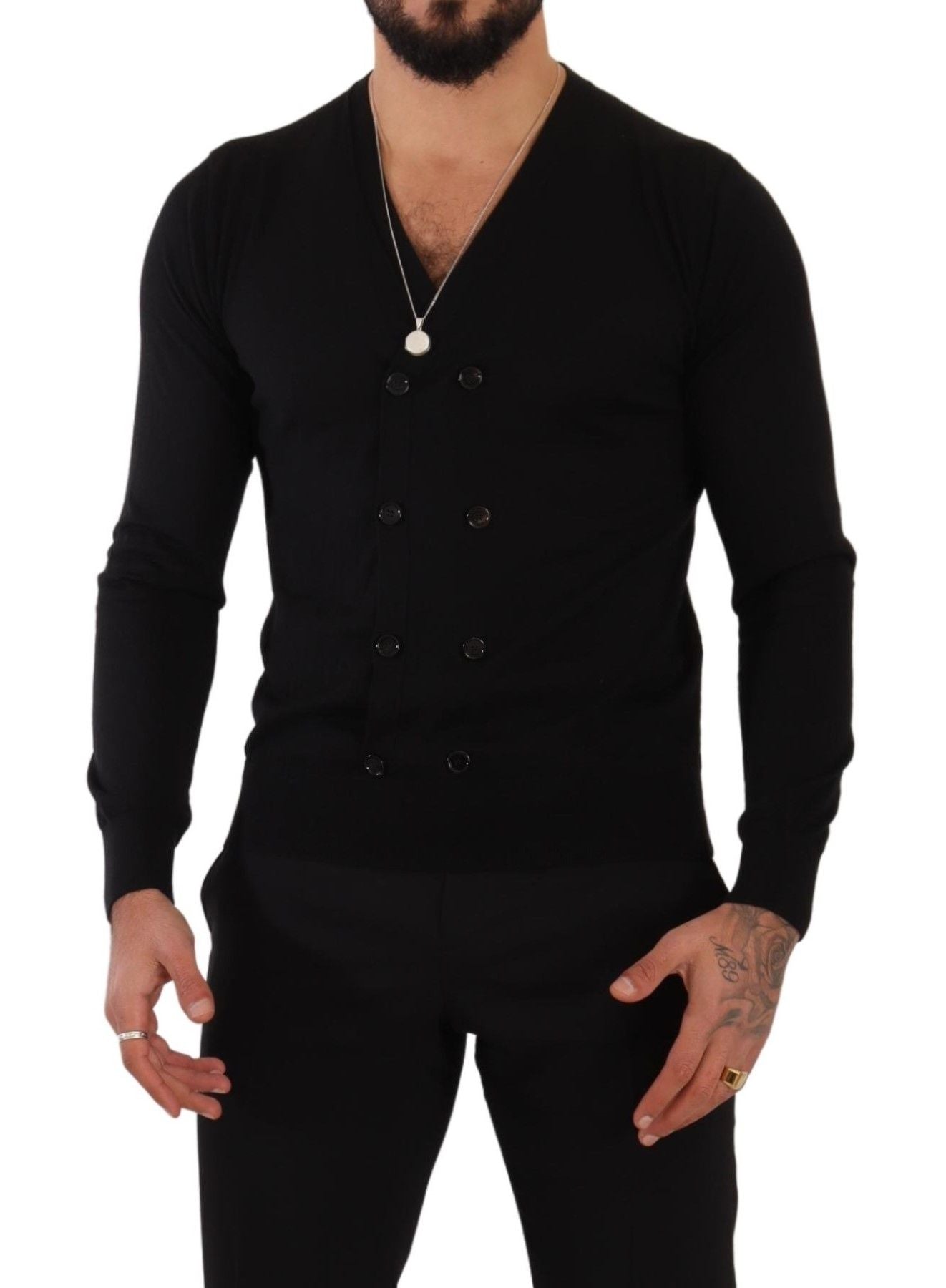 Elegant V-Neck Black Cashmere Cardigan