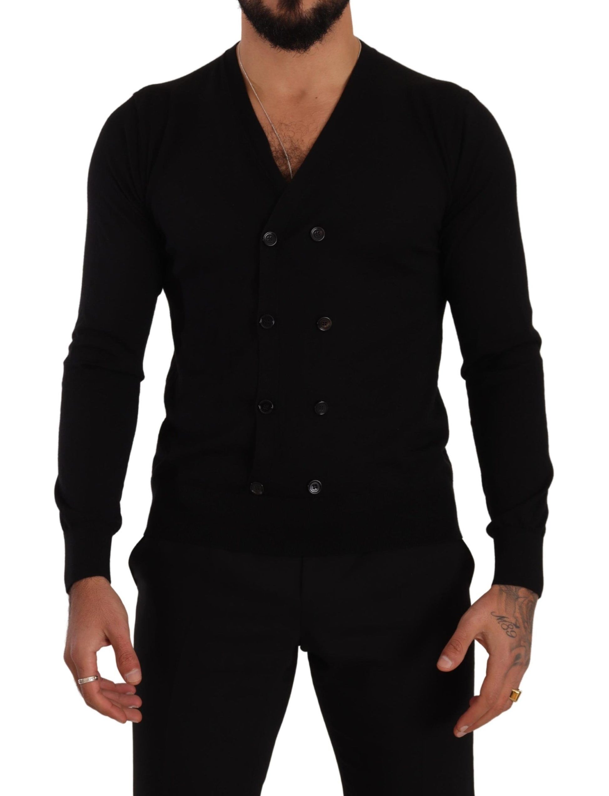 Elegant V-Neck Black Cashmere Cardigan