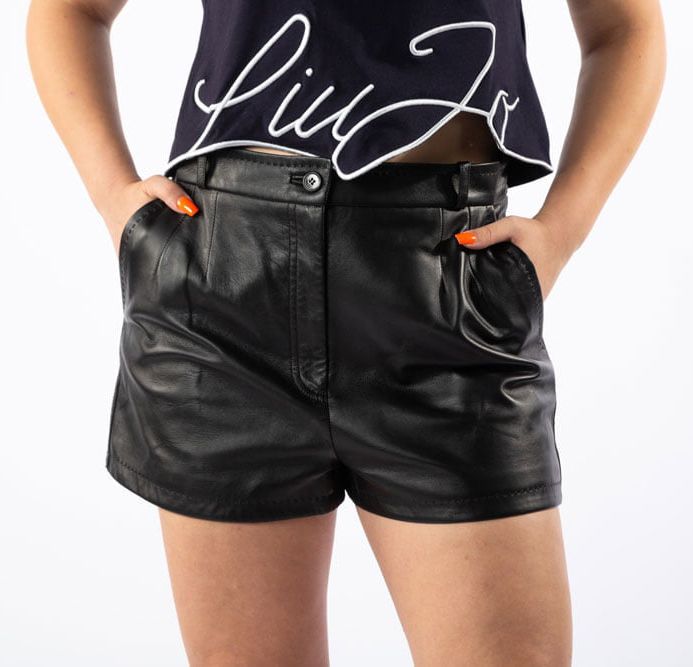 Black Lambskin Women Short